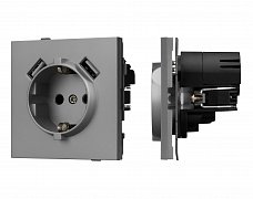 Механизм розетки с USB зарядкой SCT-TENDO-MUAA-PL-GR (230V, 16A) (Arlight, Графитовый)