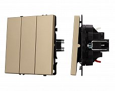 Механизм выключателя трехклавишный непроходной SWT-NOBE-MK03-SFPL-GD (230V, 10A) (Arlight, Золотой песок)