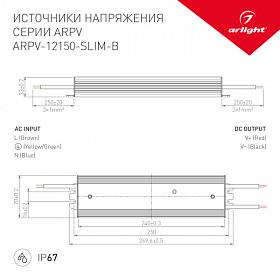Блок питания ARPV-12150-SLIM-B (12V, 12.5A, 150W) (Arlight, IP67 Металл, 3 года)