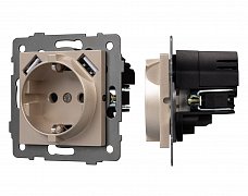 Механизм розетки с USB зарядкой SCT-MUAA-PL-GD-V (250V, 16A) (Arlight, -)