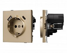 Механизм розетки с USB зарядкой SCT-TENDO-MUAC-SFPL-GD (230V, 16A) (Arlight, Матовый песочный)