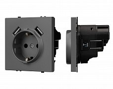 ARL NOBE Розетка зк со шторками с USB тип А+А софт-тач серый базальт SCT-MUAA-SFPL-GR (250V, 16A) (Arlight, -)