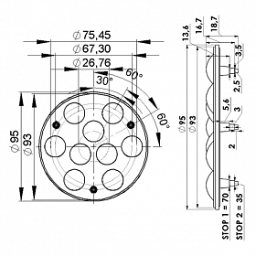 Блок линз 9B3570D (35-70°, 9X LED) (Turlens, -)