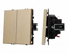 ARL NOBE Выключатель звонковый 2 кл подсветка софт-тач золотой песок SWT-MKR2-SFPL-L-GD (250V, 10A) (Arlight, -)