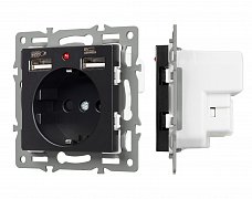 Механизм розетки с USB зарядкой SCT-MUAA-PL-BK (250V, 16A) (Arlight, -)