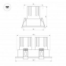 Светильник MS-FLOW-BUILT-S157x85-2x6W Warm3000 (WH, 38 deg, 230V) (Arlight, IP20 Металл, 5 лет)