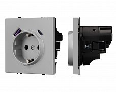 ARL NOBE Розетка зк со шторками с USB тип А+С софт-тач никель SCT-MUAC-SFPL-IS (250V, 16A) (Arlight, -)