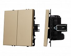 Механизм выключателя двухклавишный перекрёстный SWT-NOBE-MKX2-SFPL-GD (230V, 10A) (Arlight, Золотой песок)