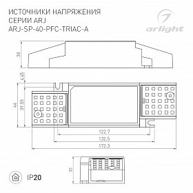 Блок питания ARJ-SP-40-PFC-TRIAC-INS (40W, 27-38V, 0.7-1.05A) (Arlight, IP20 Пластик, 5 лет)